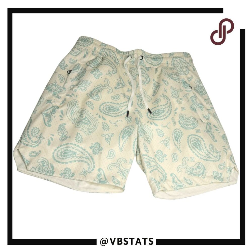 Maison Article‎ Men's Paisley Lined Drawstring Athletic Shorts Blue White Large